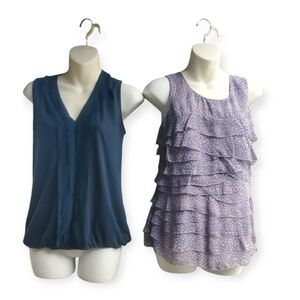 Ann Taylor Tiered Ruffled Sleeveless Blouse & Loft Dark Green Sleeveless Size XS